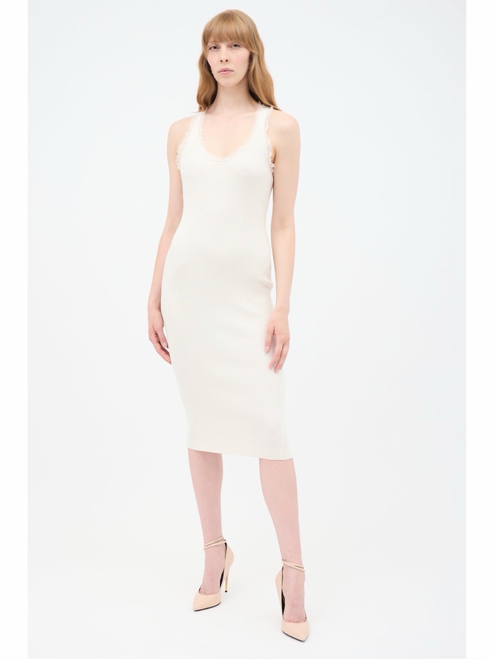 NWT Tom Ford Cashmere Silk Ribbed‎ Chalk Ivory Tank Top Dress Made In Italy